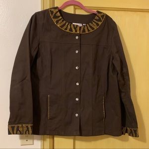 Quacker Factory Brown Embellished Jean Jacket